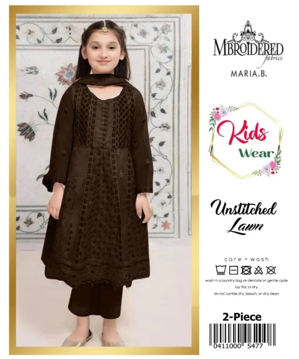 Unstitched Kids Lawn Suit Brown 2-Piece Maria B