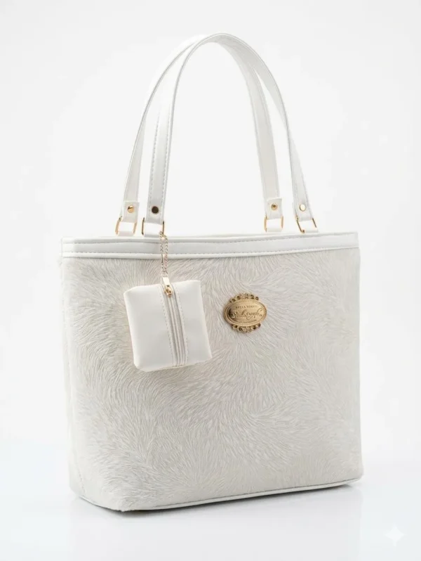 Velvet Textured Shoulder Bag for Girls | White College Bag