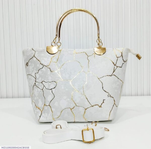 White Marble Gold Handbag for Girls | Top Handle
