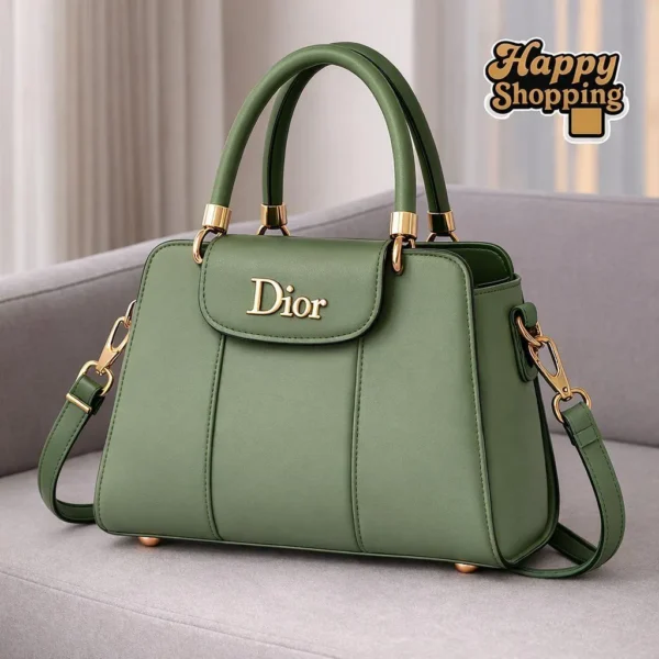 Women's Leather Plain Shoulder Bag - Elegant Green Collection