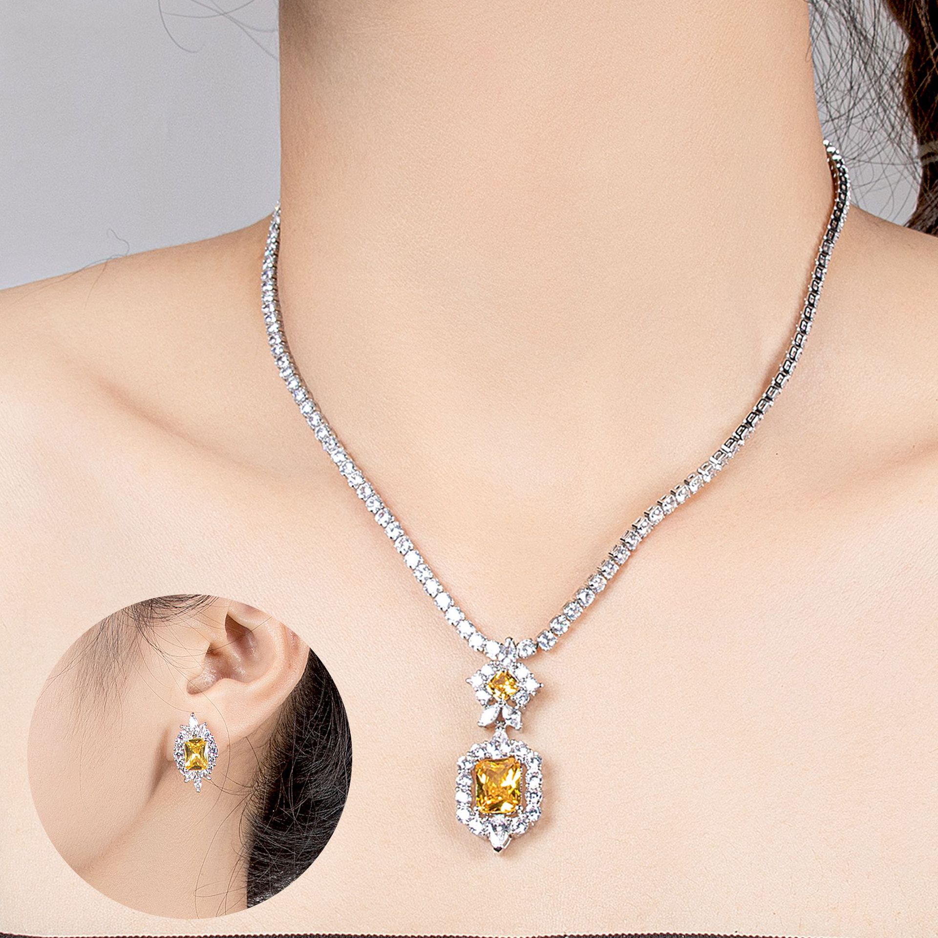 Zircon Necklace & Earrings Set - Image 2