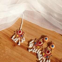 Gold Plated Earrings Set with Bindiya for Pakistani Brides