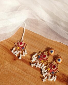 Gold Plated Earrings Set with Bindiya for Pakistani Brides