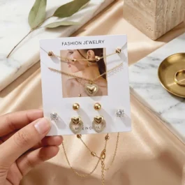 Gold Plated Stud Earrings & Necklace Set for Women