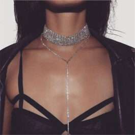 Retro Multi-Layer Diamond Choker Necklace Gold