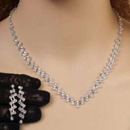 Silver Plated Rhinestone Necklace Earrings Set for Weddings