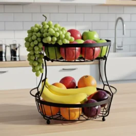2-Tier Steel Fruit Organizer | Round Kitchen Storage Basket