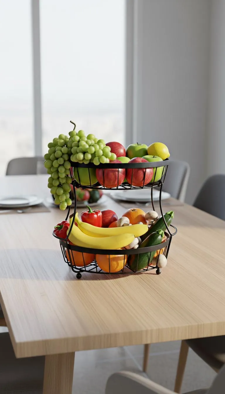 2-Tier Steel Fruit Organizer | Round Kitchen Storage Basket - Image 4