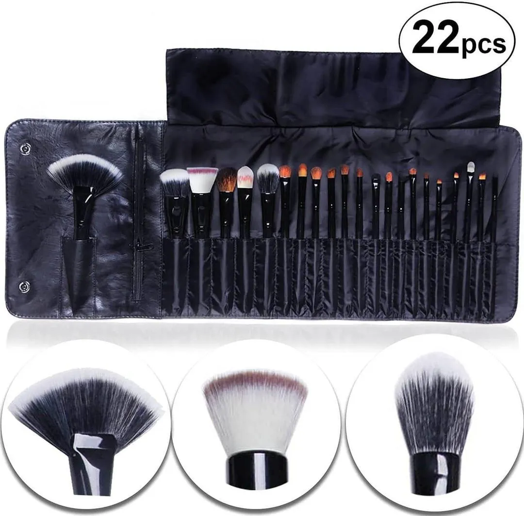 22-Piece Makeup Brush Set Black ABS Blending Brushes