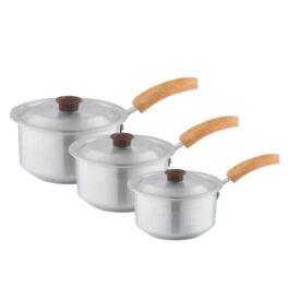 3 Pcs Aluminum Saucepan Set with Wooden Handles