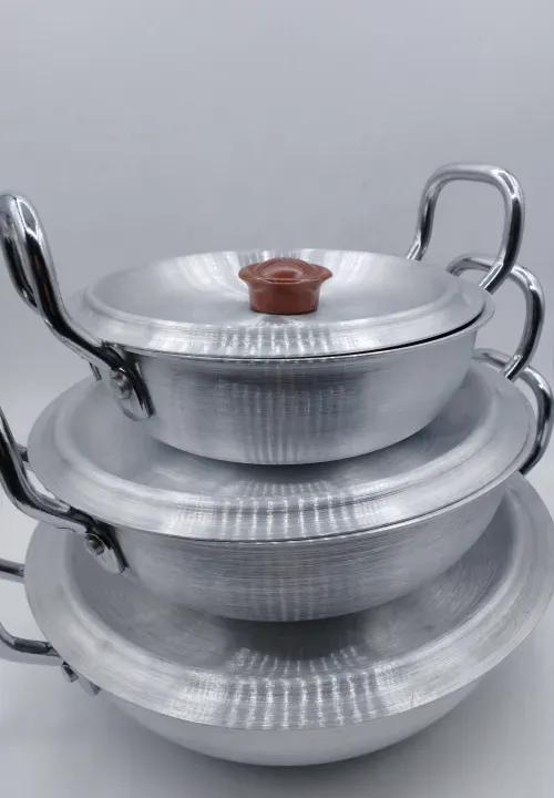 3-Piece Aluminium Wok | Silver Non-Reactive Stir-Fry Set - Image 3