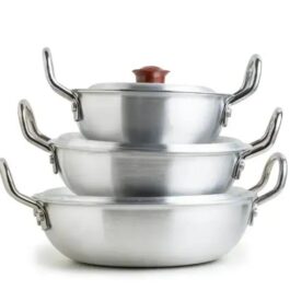 3-Piece Aluminium Wok | Silver Non-Reactive Stir-Fry Set