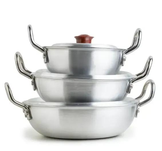 3-Piece Aluminium Wok | Silver Non-Reactive Stir-Fry Set