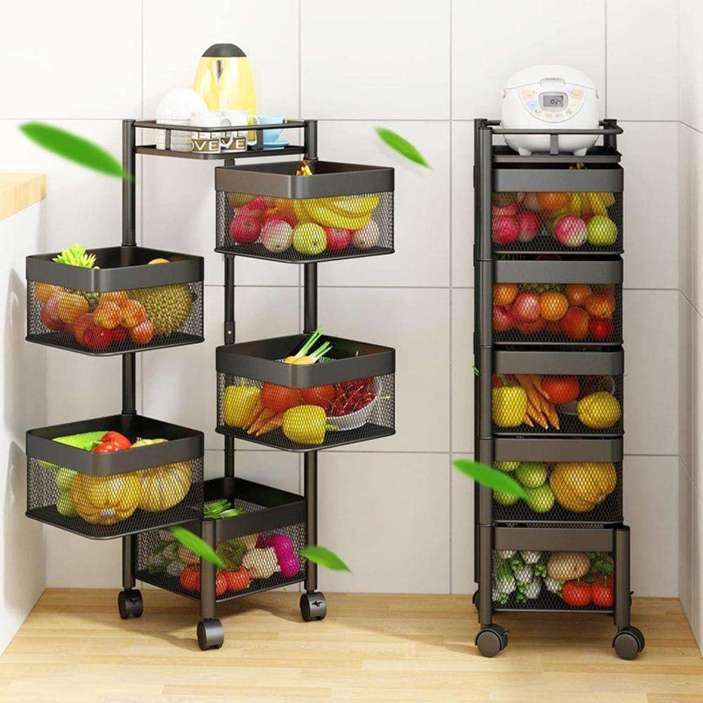 5 Layer Rotatable Fruit Basket | Iron Mesh Kitchen Organizer