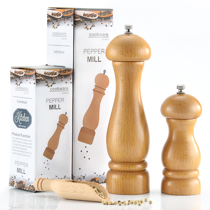 Wooden Pepper Mill Manual Grinder Black Pepper Sea Salt - Image 2