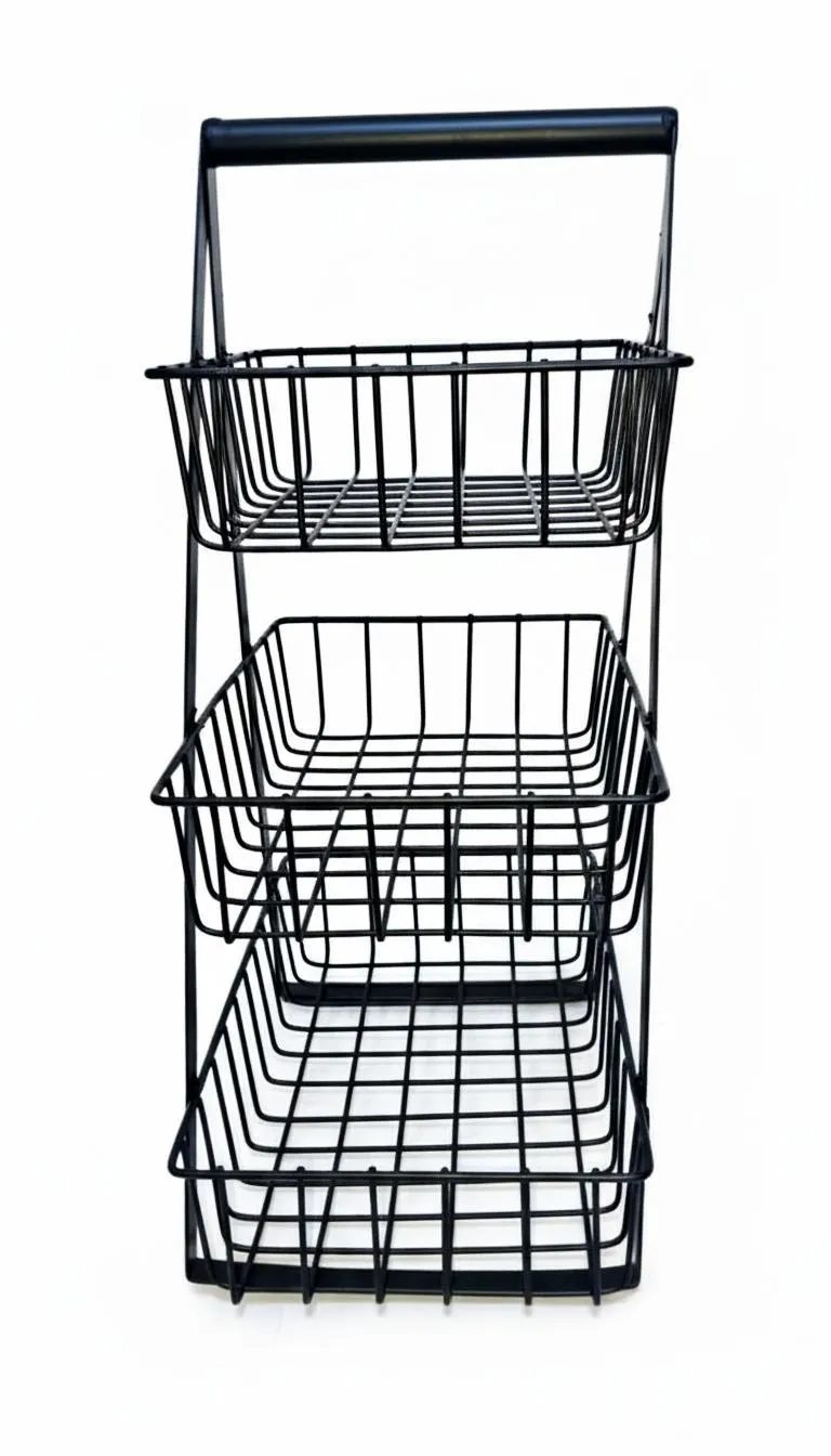 Black 3-Tier Fruit Basket | Triple Level Kitchen Storage Organizer - Image 6