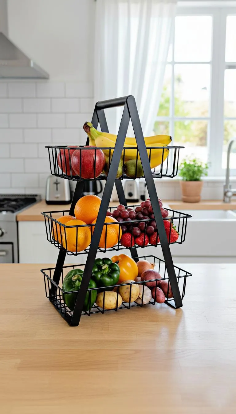Black 3-Tier Fruit Basket | Triple Level Kitchen Storage Organizer