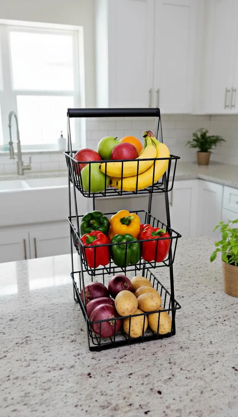 Black 3-Tier Fruit Basket | Triple Level Kitchen Storage Organizer - Image 3