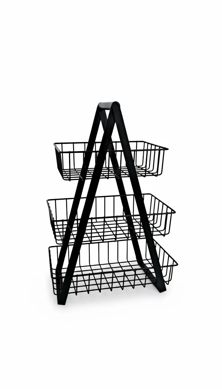 Black 3-Tier Fruit Basket | Triple Level Kitchen Storage Organizer - Image 2
