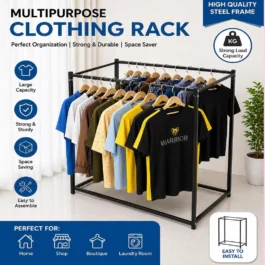 Black Iron Multipurpose Clothing Rack with Clips
