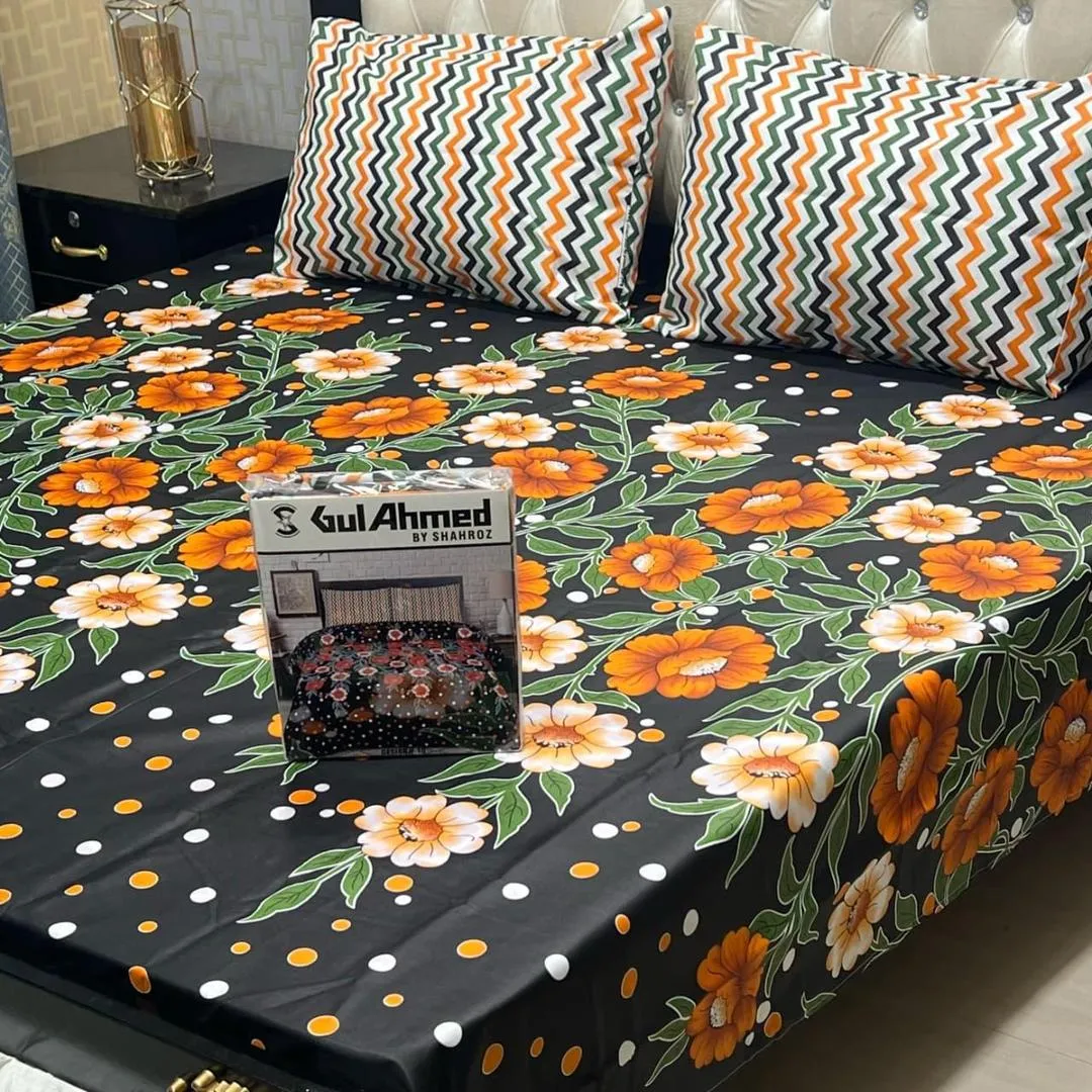 Black Salonica Cotton Cover - Printed Double Bedding