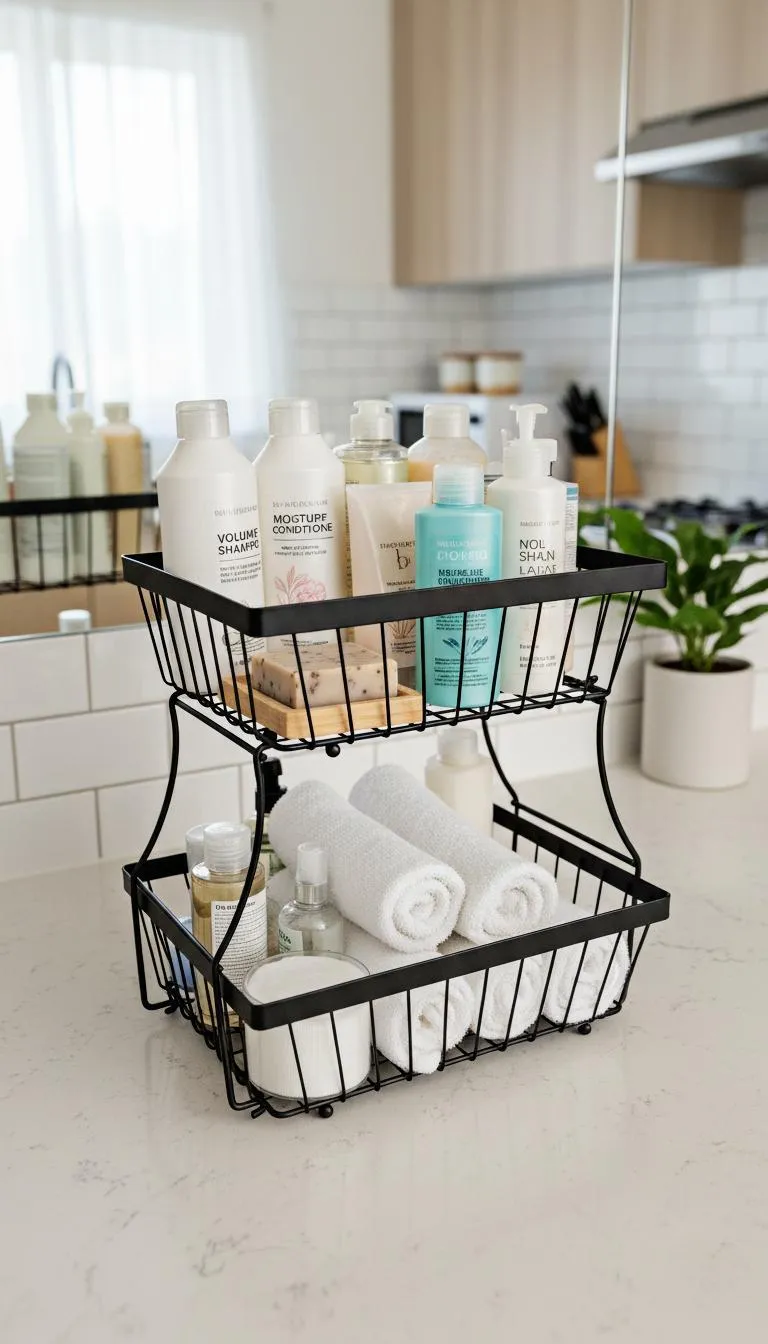 2-Tier Black Stainless Steel | Modern Fruit Basket for Countertop - Image 7