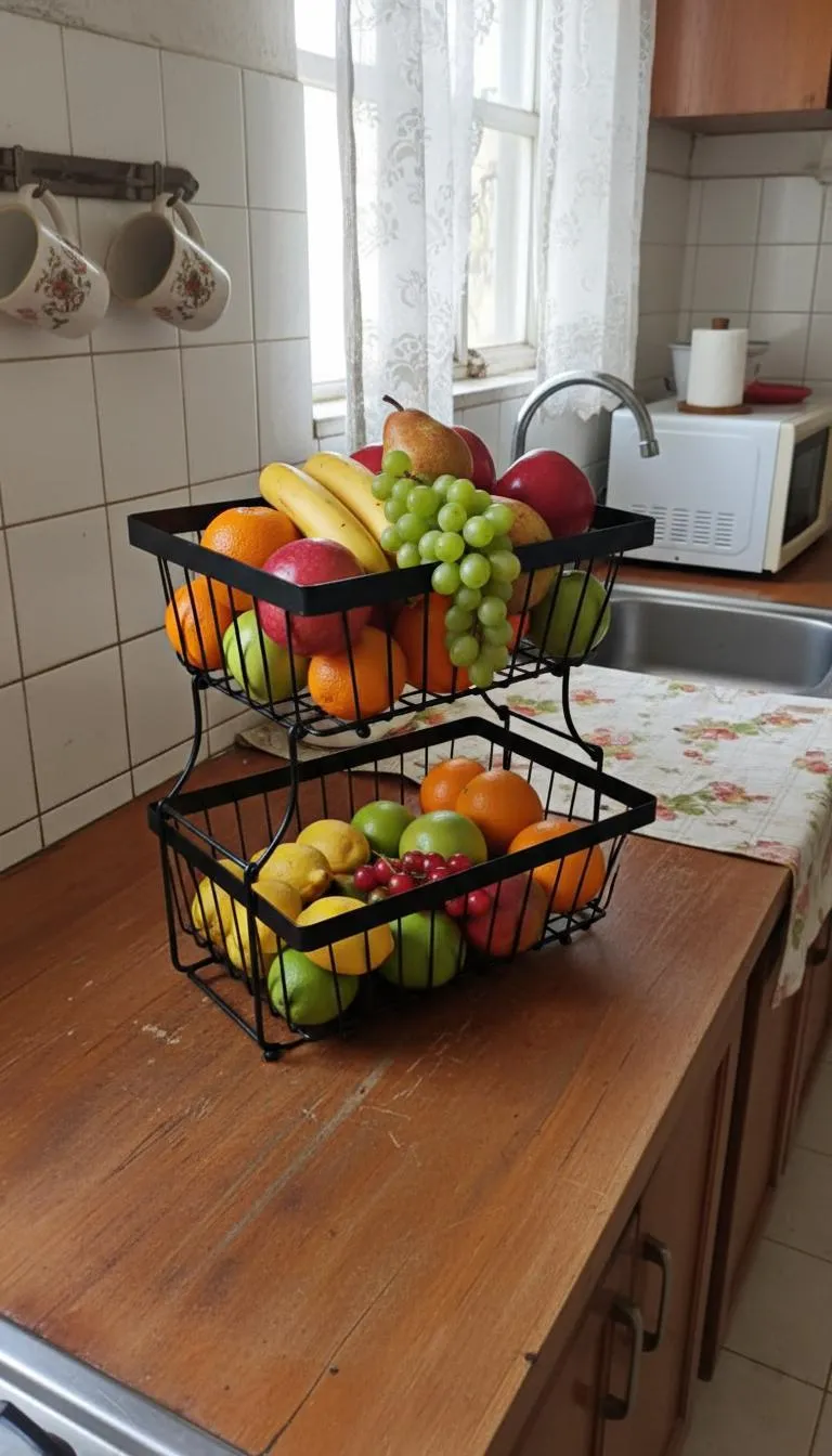 2-Tier Black Stainless Steel | Modern Fruit Basket for Countertop - Image 5