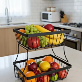 2-Tier Black Stainless Steel | Modern Fruit Basket for Countertop
