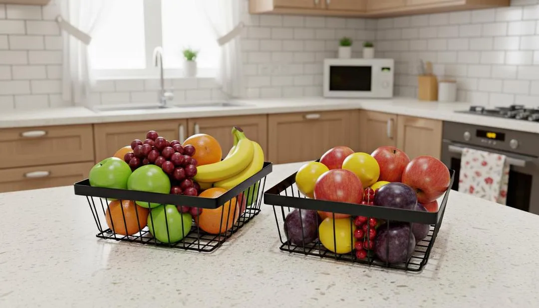 2-Tier Black Stainless Steel | Modern Fruit Basket for Countertop - Image 2