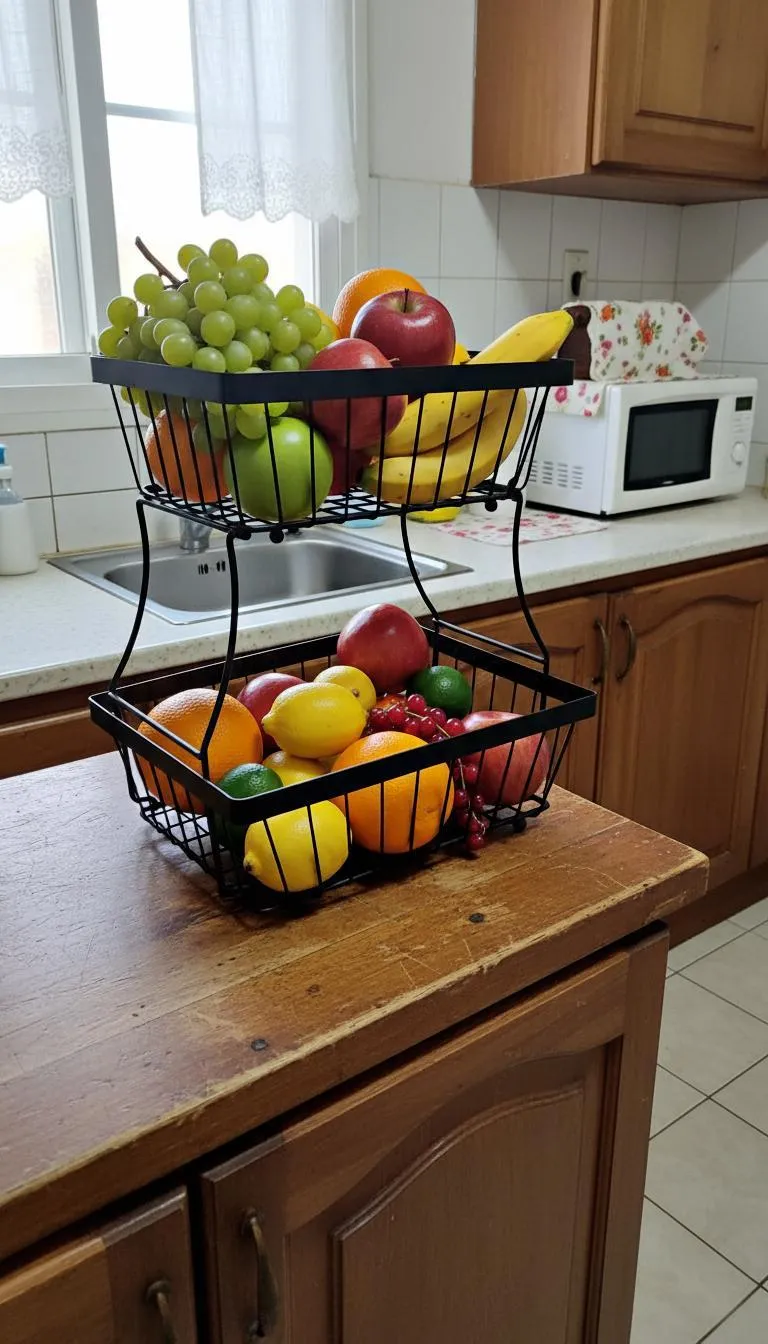 2-Tier Black Stainless Steel | Modern Fruit Basket for Countertop - Image 8
