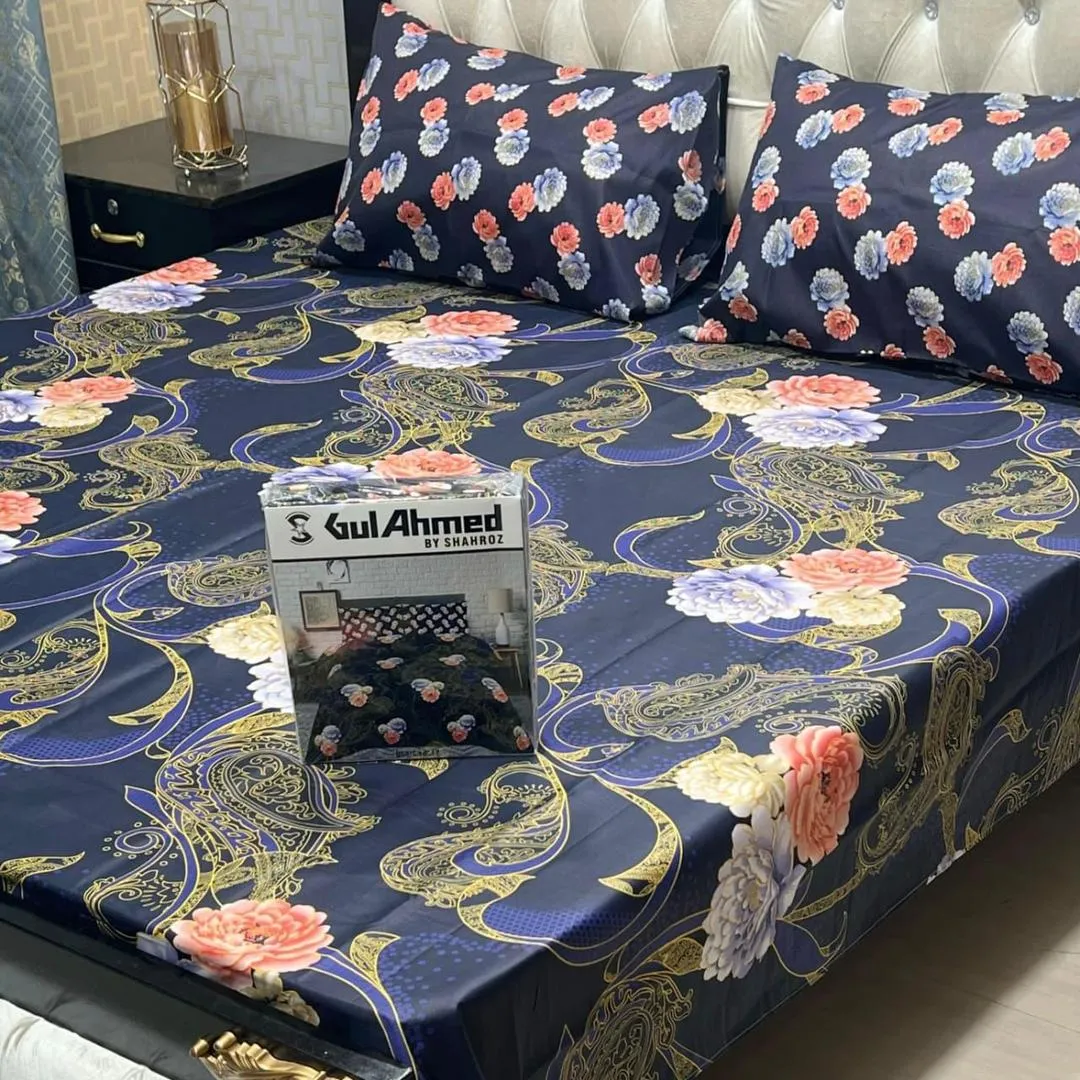 Blue Salonica Cotton Set - Printed Double Bedding