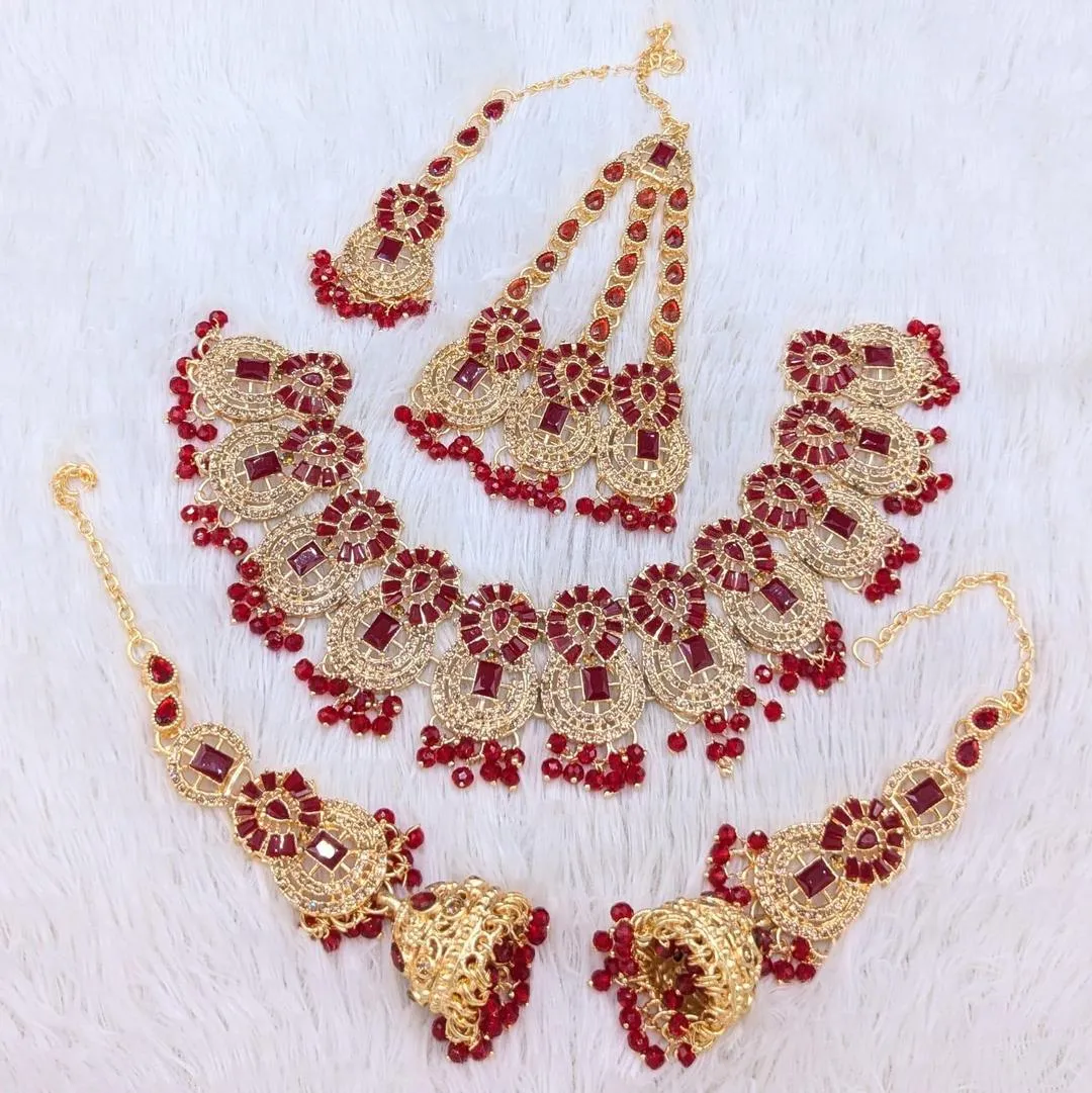 Bridal Artificial Stone Set in Pakistan | Maroon Wedding Jewelry