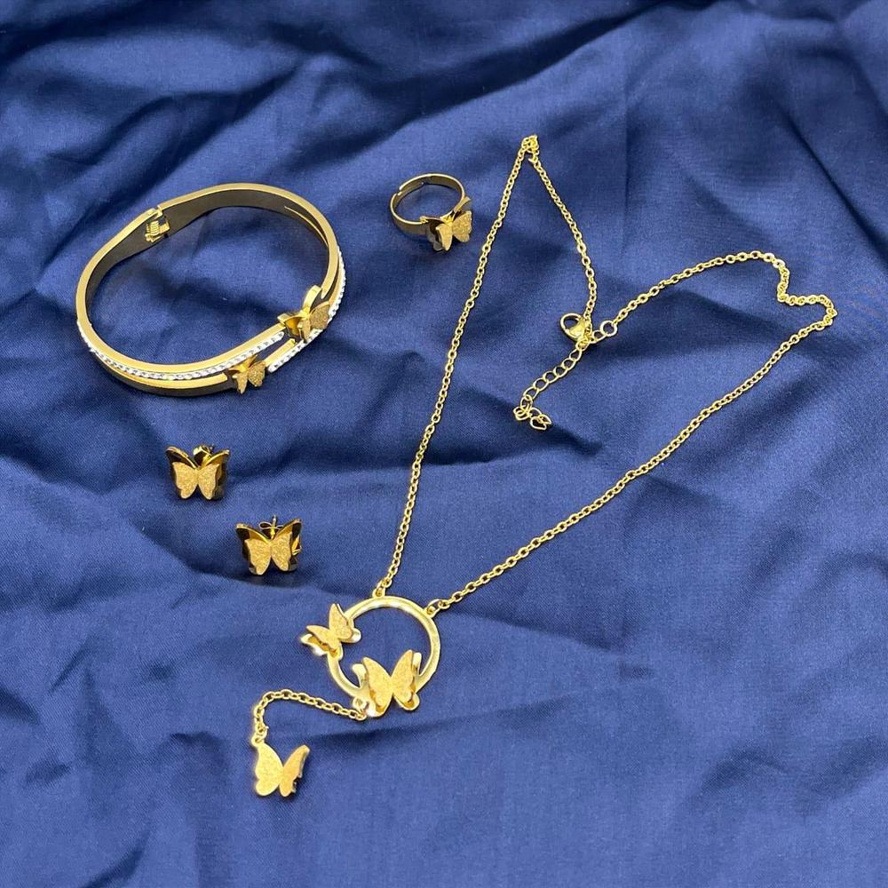 Golden Plated Butterfly Necklace Set for Pakistani Women - Image 2