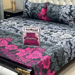 Black Salonica Printed Bedsheet – 3 Pcs Double Set