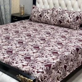Brown Crystal Cotton Bedsheet – 3 Pcs Printed Double Set
