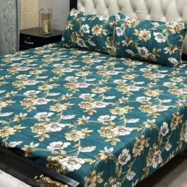 Green Floral Cotton Bedsheet – 3 Pcs Double Bed Set