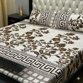 White Cotton Printed Bedsheet – Crystal Cotton Double Bed 3 Pcs