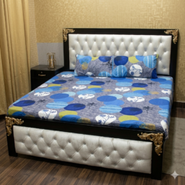 Blue Printed Crystal Cotton Bedsheet – Double Bed 3 Pcs Set
