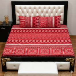 Red Crystal Cotton Sheet – Double Bed 3 Pcs Set