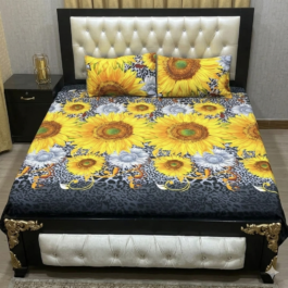Yellow Sunflower Cotton Bedsheet – Crystal Cotton Double Bed Set