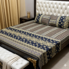 Blue Printed Cotton Bedsheet – Crystal Cotton Double Bed 3 Pcs