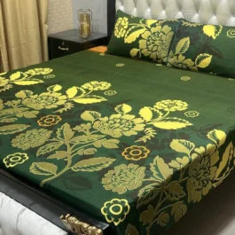 Green Floral Cotton Sheet – 3 Pcs Crystal Cotton Set