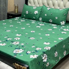 Floral Crystal Cotton Bedsheet – 3 Pcs Double Bed Set