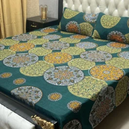 Green Crystal Printed Sheet – 3 Pcs Double Bed Set