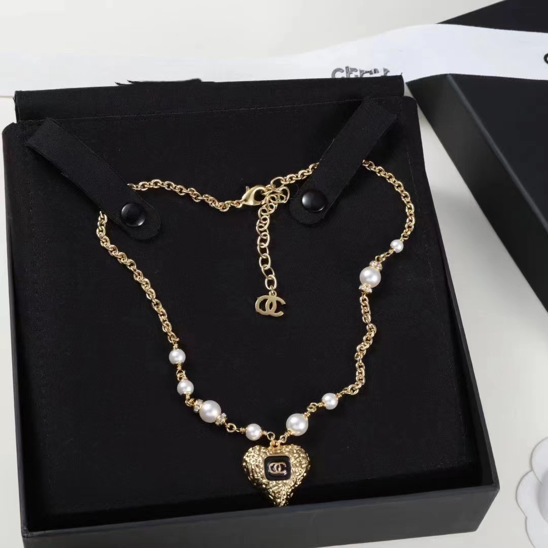 Heart Shaped Gold Necklace Set with Earrings | Pink Enamel - Image 2