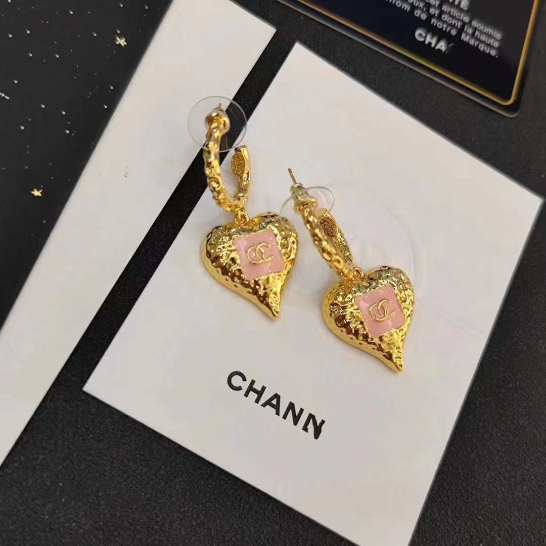 Heart Shaped Gold Necklace Set with Earrings | Pink Enamel - Image 11