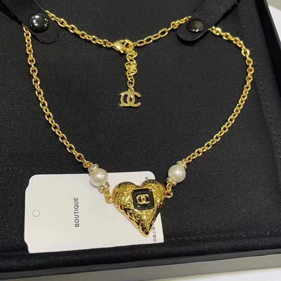 Heart Shaped Gold Necklace Set with Earrings | Pink Enamel - Image 3