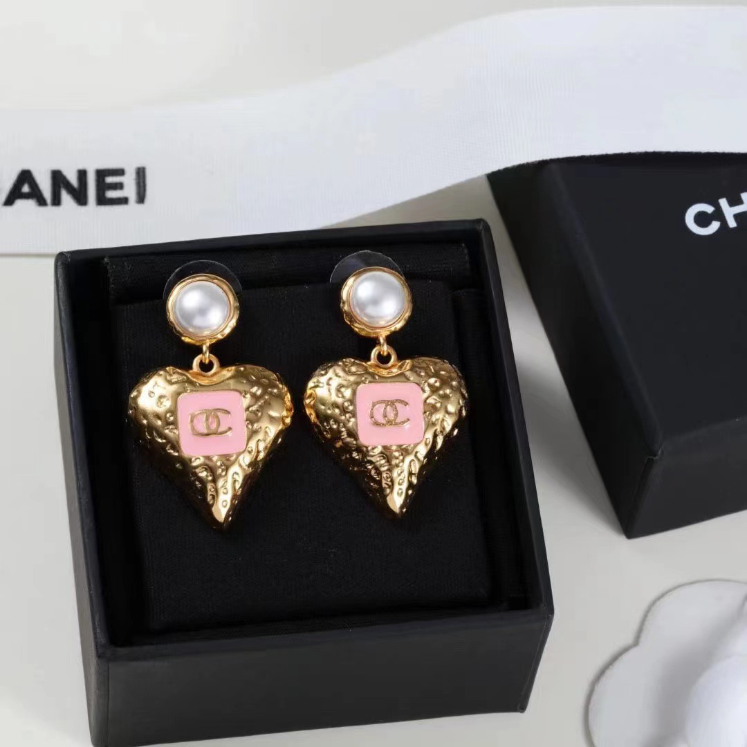Heart Shaped Gold Necklace Set with Earrings | Pink Enamel - Image 8