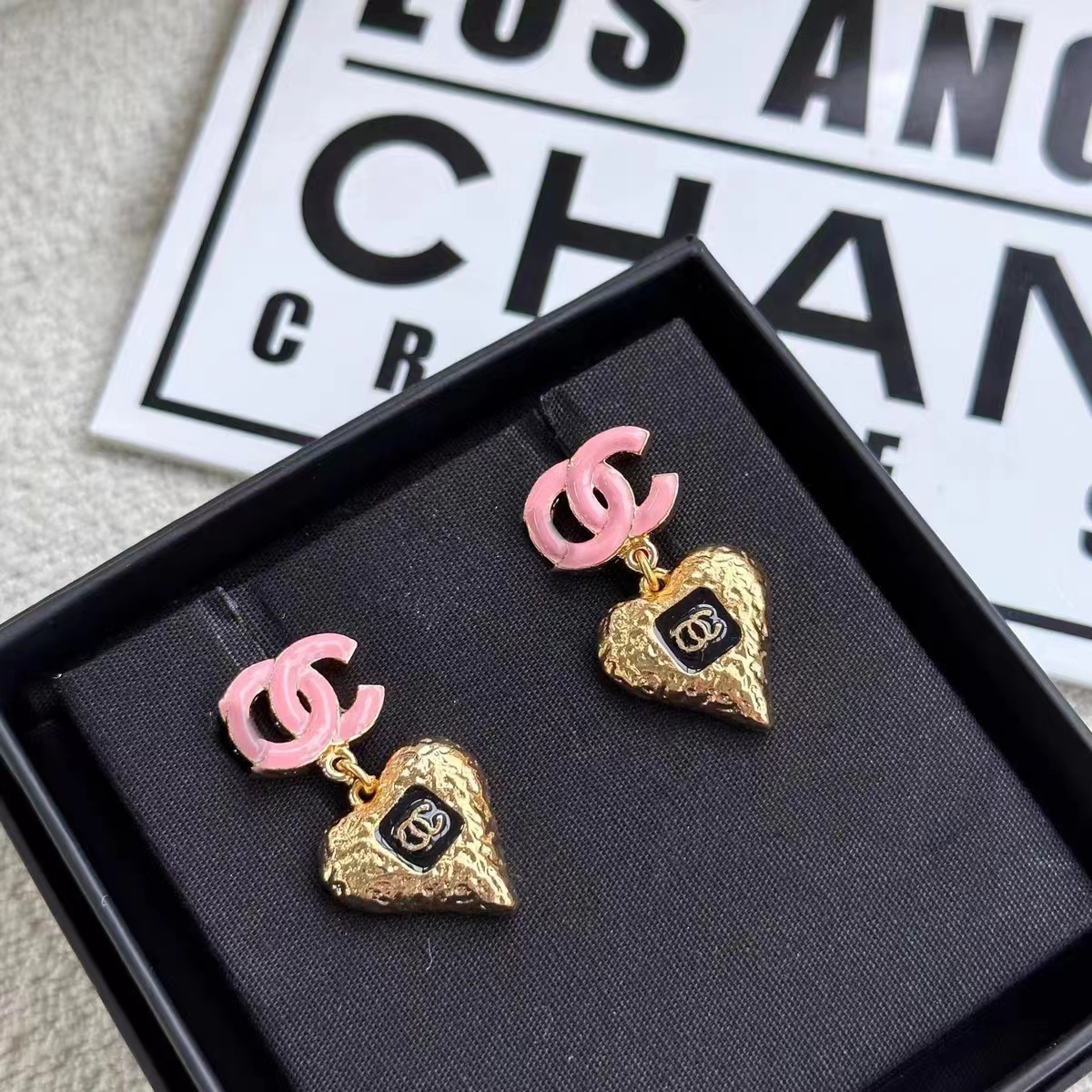 Heart Shaped Gold Necklace Set with Earrings | Pink Enamel - Image 9