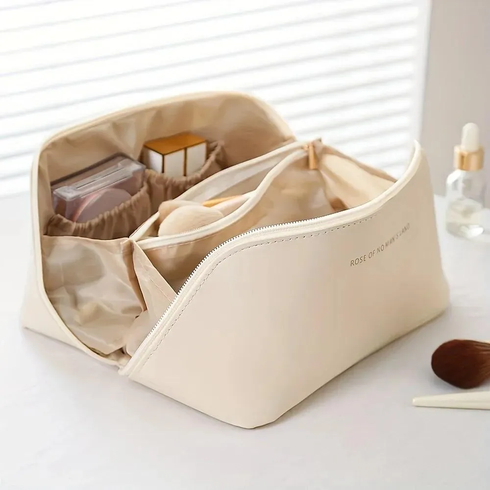 Leather Makeup Pouch Set of 2 with Organized Storage - Image 2